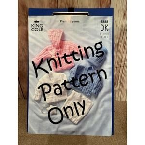 New King Cole 2888 DK Baby Cardigan Slipover Jacket Hat Sweater Knitting Pattern